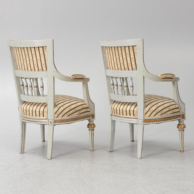 A pair of Gustavian style armchairs, 19th Century.