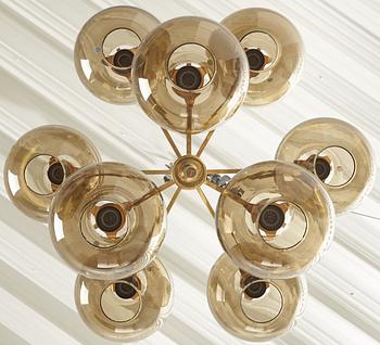 HANS-AGNE JAKOBSSON, a brass and glass nine-light ceiling light from Markaryd, second half of the 20th century.