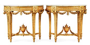 531. A pair of Gustavian late 18th Century console tables.