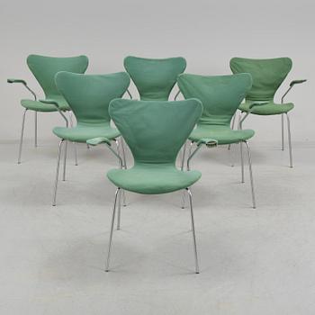 ARNE JACOBSEN, karmstolar, 6 st, "Sjuan" för Fritz Hansen, Danmark, 1970.