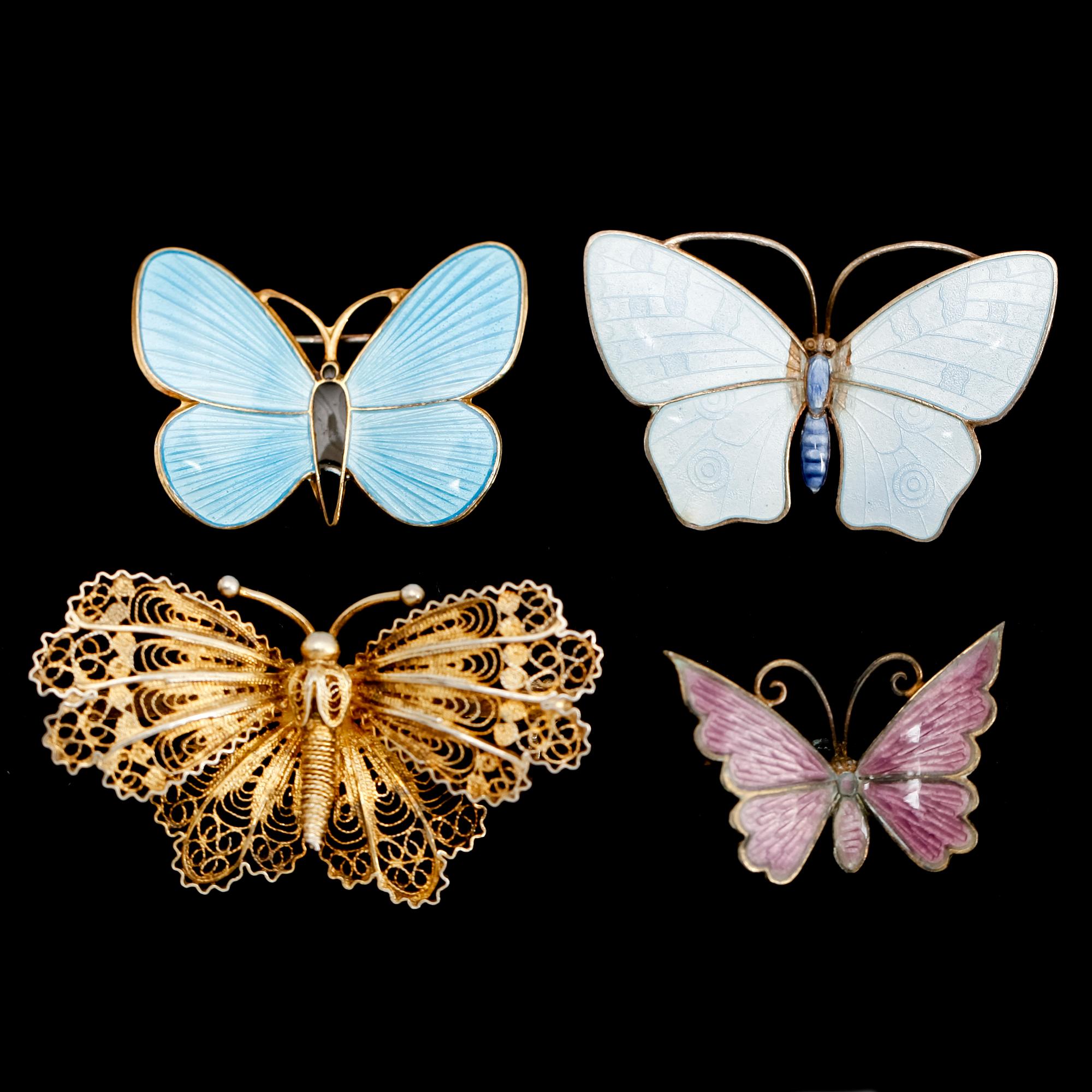 BROSCHER, 4 st, silver, 1900-talets andra hälft.