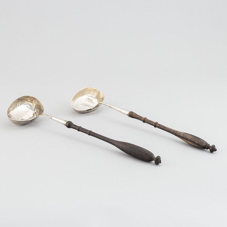 Two swedish silver soup ladles, including Nils Tornberg, Linköping 1801.