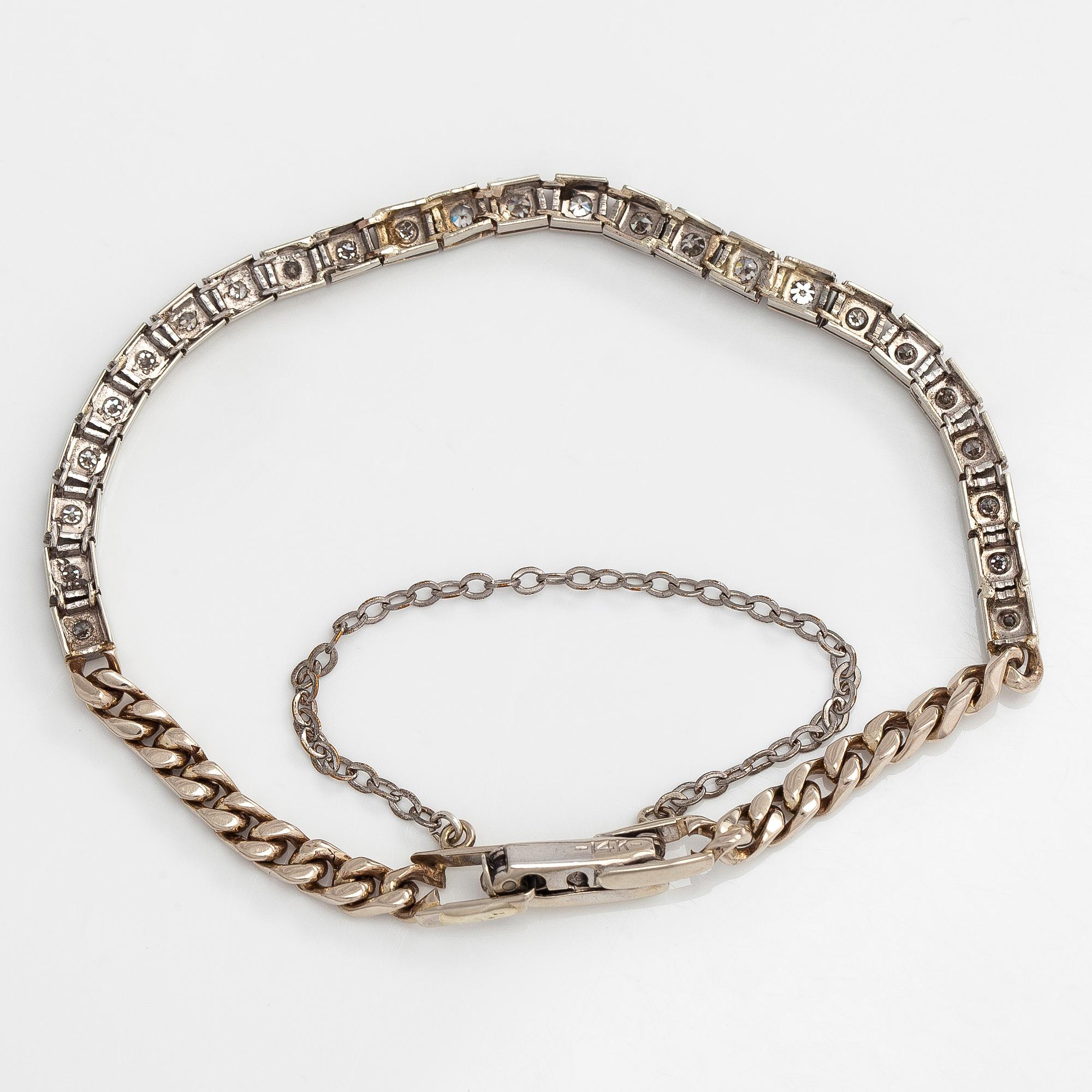 Rannekoru, 14K valkokultaa, 8/8 hiottuja timantteja.