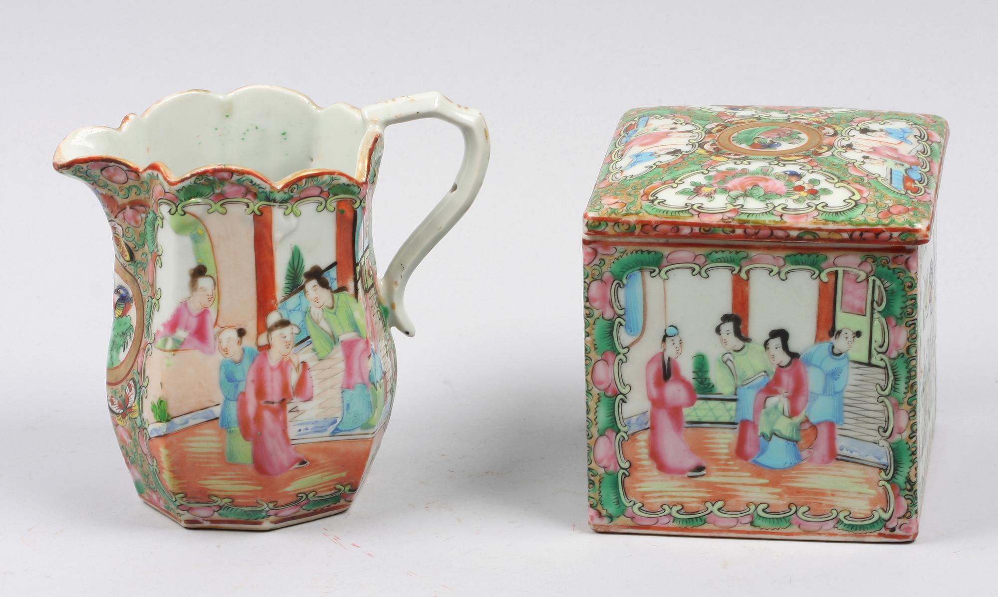 LOCKASK SAMT KANNA, porslin, 1800-tal.