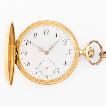 Pocket watch, 18K gold, with nugget chain, hunter, 51.5 mm.