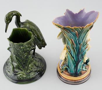 Two majolica vases from Gustavsberg and Rörstrand, late 19th century.