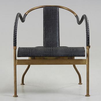 A Mats Theselius brass and black leather 'El Rey' easy chair, Källemo, Sweden 1999.