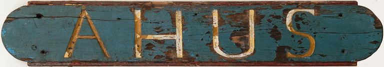 Namnskylt för båt "Ahus" 1900-tal.
