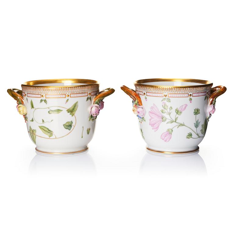 A pair of Royal Copenhagen 'Flora Danica' wine coolers/flower pots, Denmark, 20th Century.