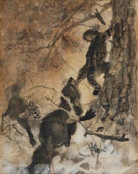 750. Bruno Liljefors, Foxes chasing a cat.
