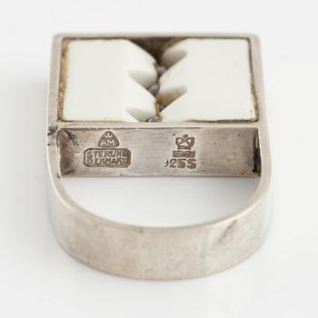 Anton Michelsen, ring, silver with porcelain, Denmark 1960-70's.