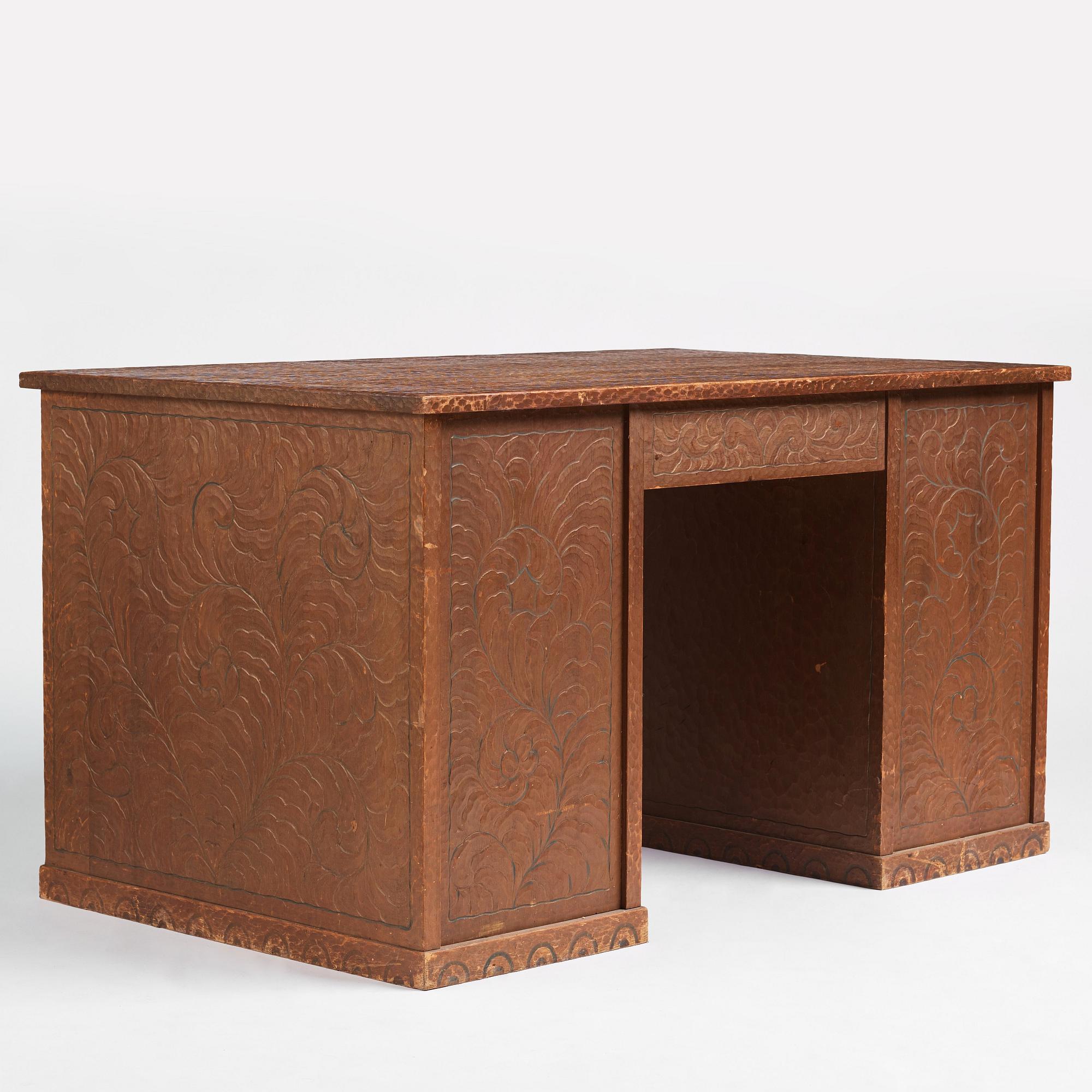 Otto Wretling, tillskrivet, skrivbord, "partner's desk", med två stolar, tidigt 1900-tal, jugend.