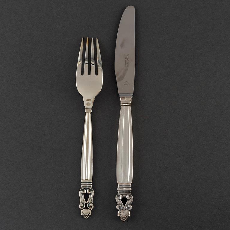 a set of eight pieces of "Konge/Acorn" flatware, Georg Jensen, Copenhagen Sterling.