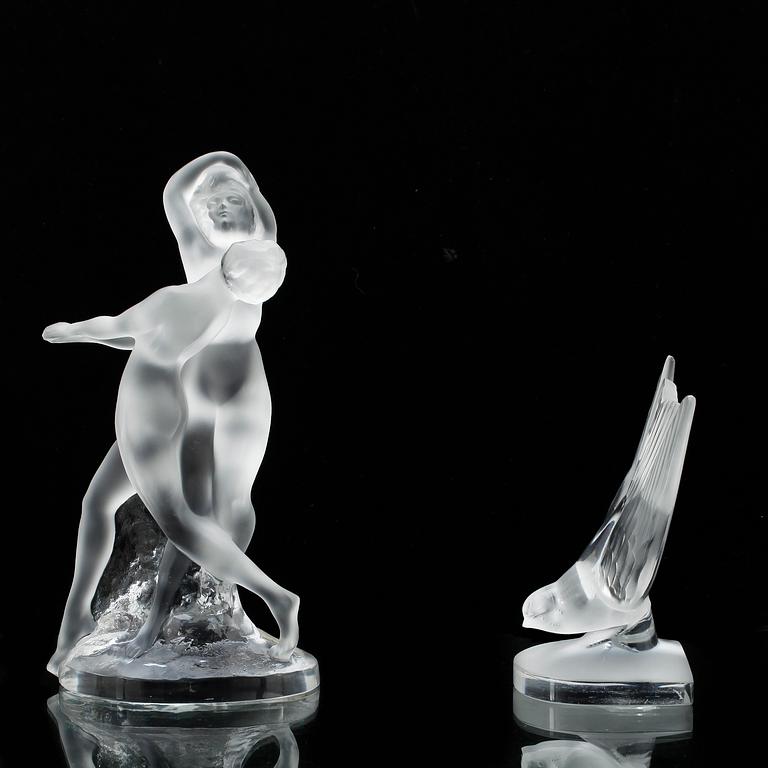 FIGURINER, 2 st, glas, signerad Lalique France.