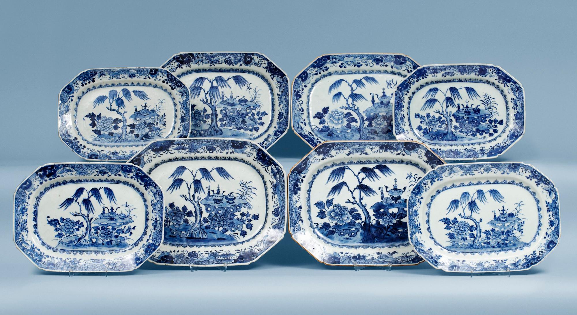 STEKFAT, åtta stycken, kompaniporslin. Qing dynastin, Qianlong (1736-95).