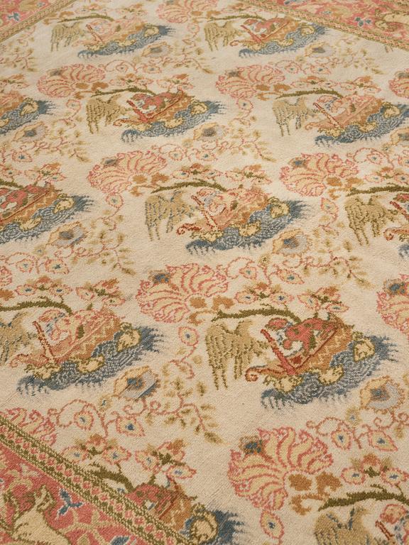 Matto,  a semi-antique Spanish, probably Madrid, ca 289,5-293 x 251-254 cm (as well as ca 1-2 cm flat weave at the.