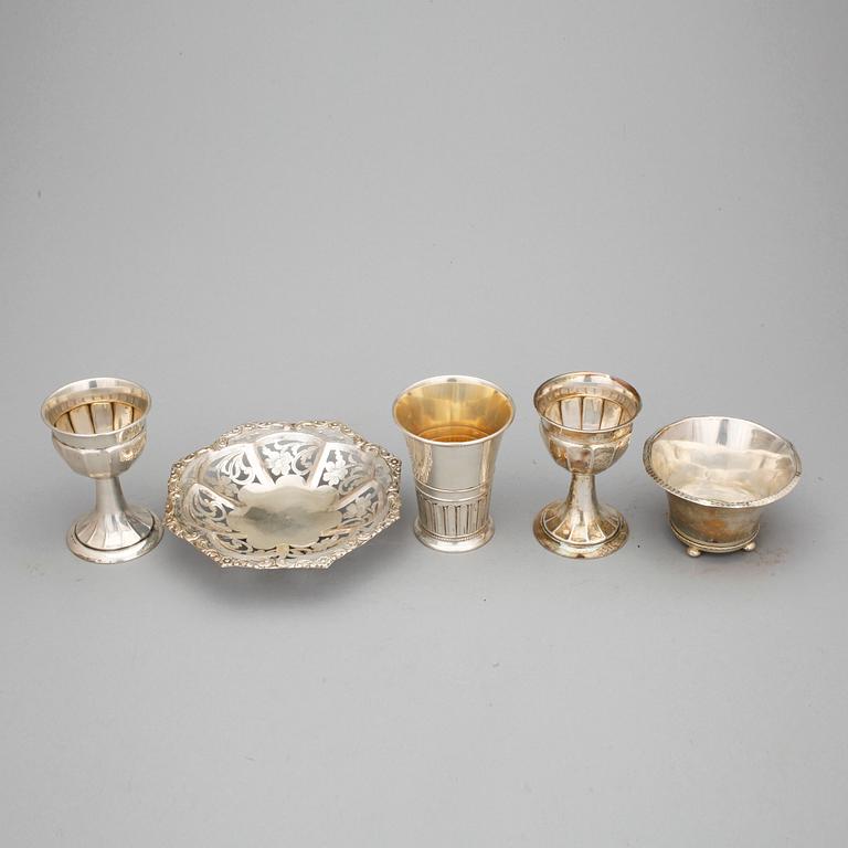 PARTI SILVER, 5 delar. Bl a GAB Stockholm 1916. Tot ca 490 g.