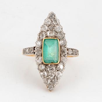 Emerald and old-cut diamond ring.