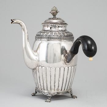 A silver coffee pot by Gustaf Folcker, Stockholm 1831.