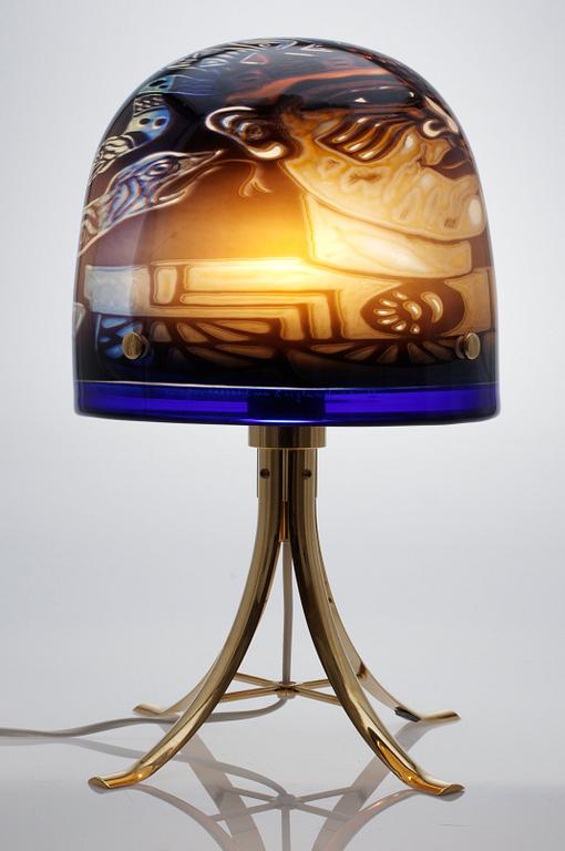 An Eva Englund graal glass table lamp, Orrefors 1988.