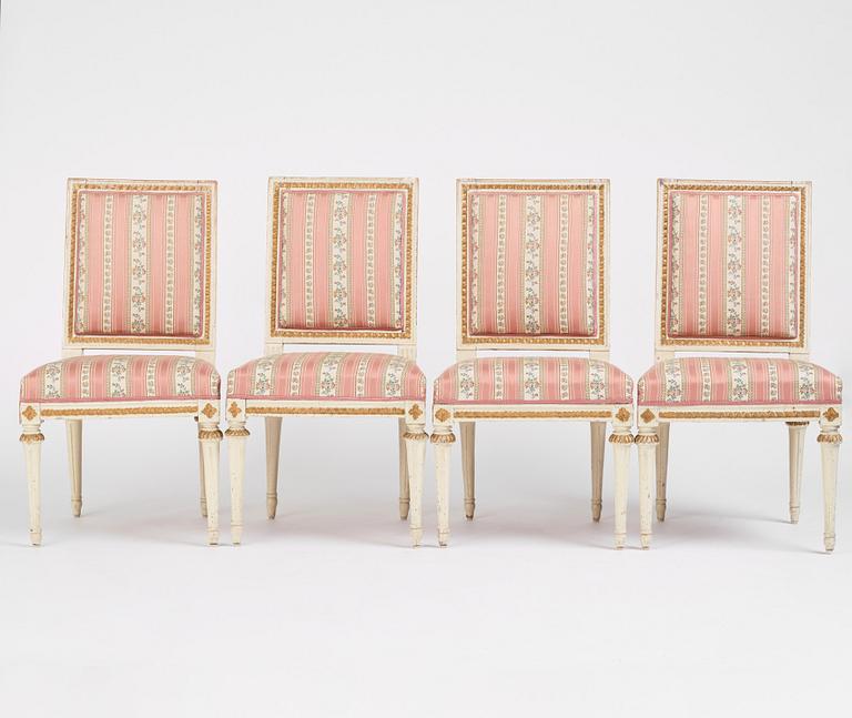 A set of four Gustavian chairs by E. Öhrmark (master in Stockholm 1777-1813).