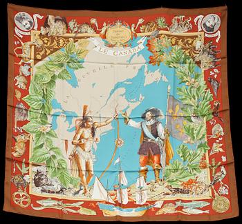 SCARF, siden, "Samuel de Champlain/ Le Canada", design Kermit Oliver, Hermès, Paris.