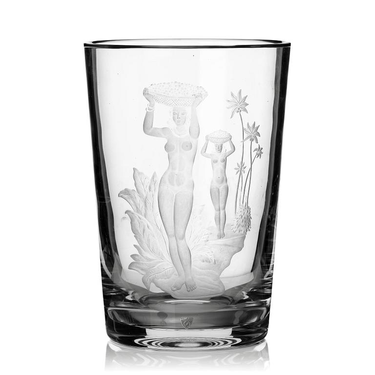 Nils Landberg, an engraved glass vase, Orrefors, Sweden 1941, engraved by John Rosenstam.