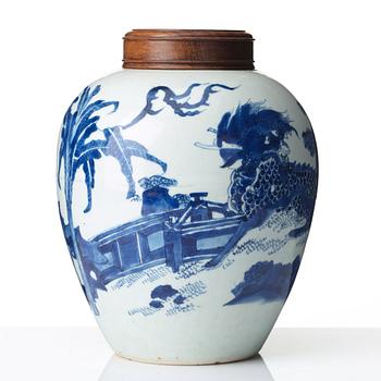 A blue and white Transitional jar, 17th Century.