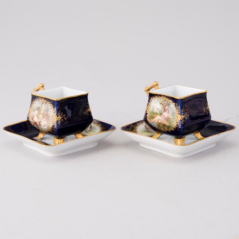 KAFFESERVIS 6 DELAR, porslin, "tête-à-tête", Kuznetsov Dulevo fabriken 1891-1917.