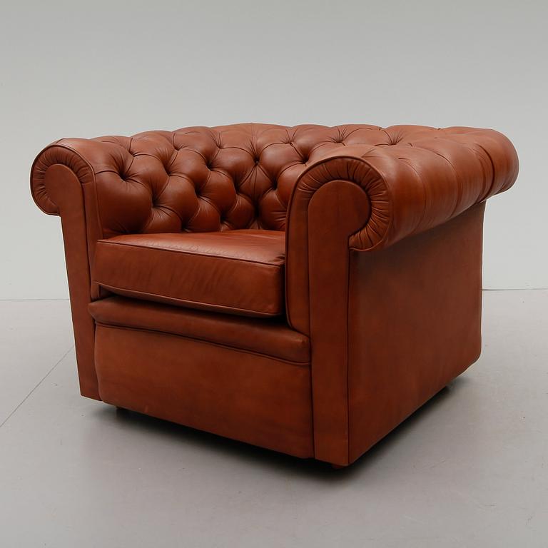 SOFFA SAMT FÅTÖLJ, Chesterfield, sent 1900-tal.