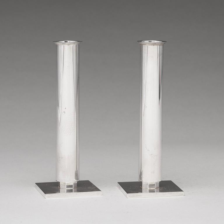 Wiwen Nilsson, a pair of sterling candlesticks, Lund, Sweden 1949.