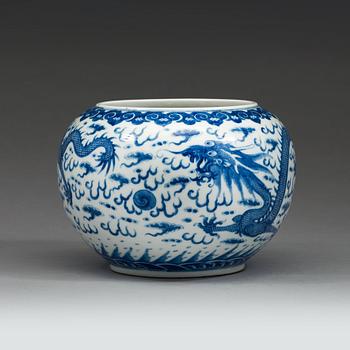 A blue and white dragon jar, Qing dynasty with Qianlong mark.