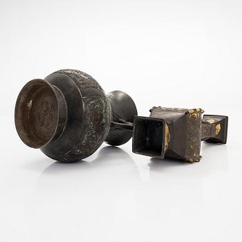 Two bronze vases, one late Qing dynasty and one 20th century.