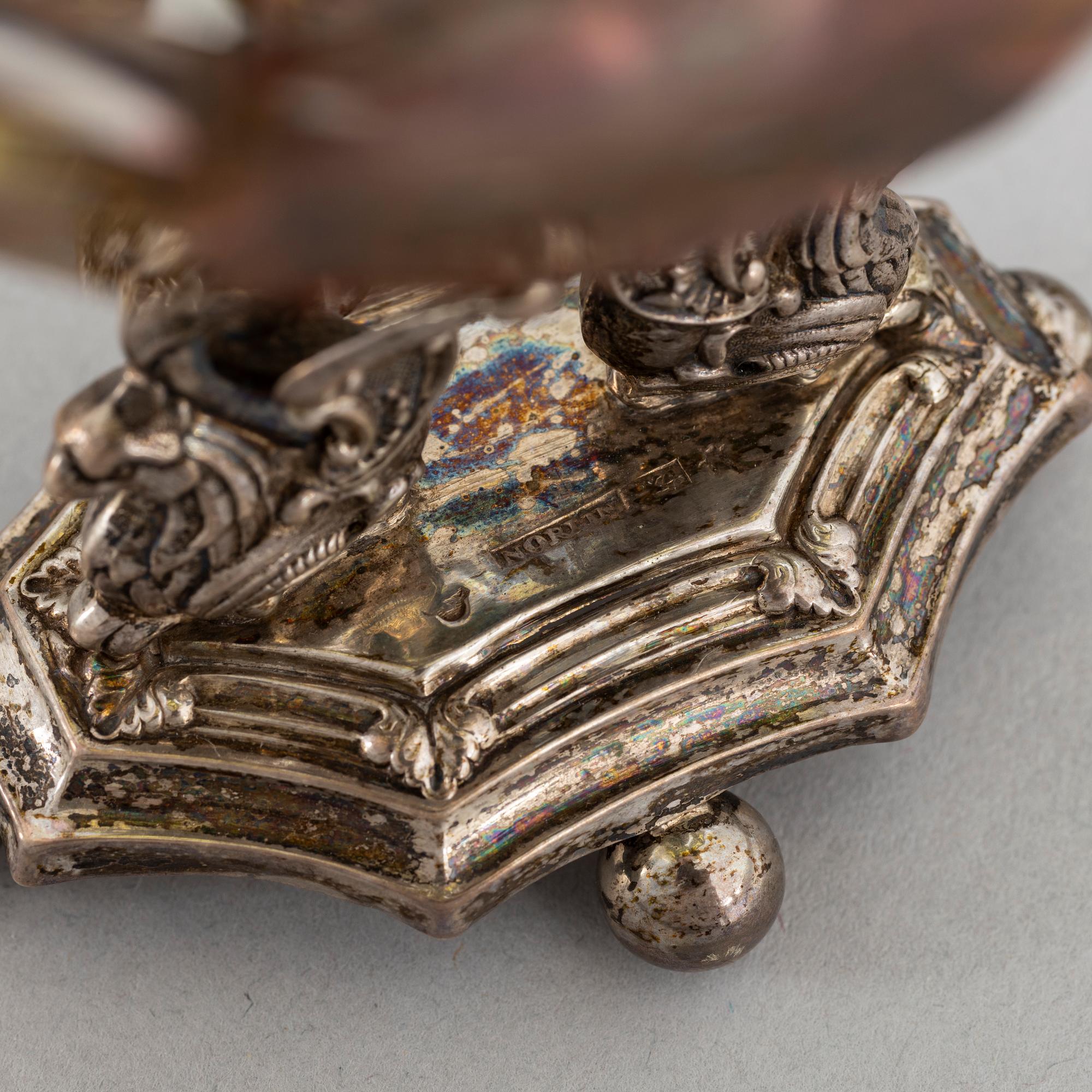 Carl Petter Norlin, a pair of silver and glass salt cellars, Malmö, 1840.