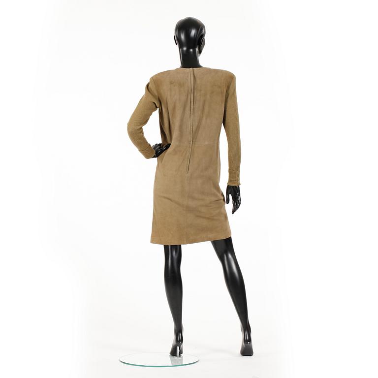 YVES SAINT LAURENT, a olive green suede dress.