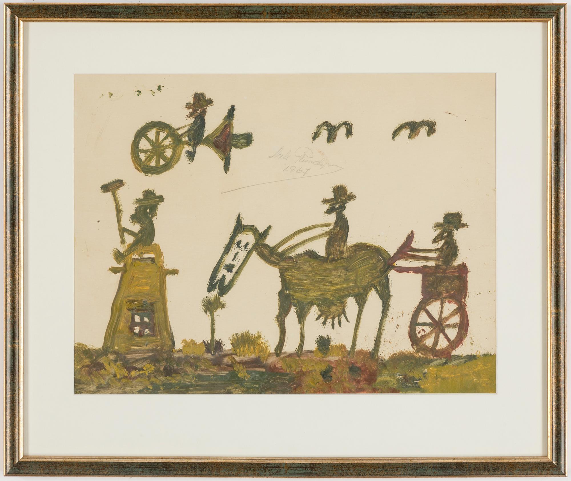 NILS RUNDGREN "Björnjägaren", gouache on paper, signed and dated 1967.