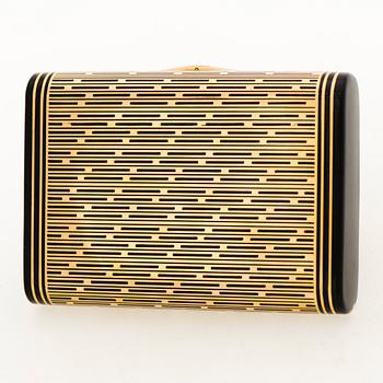 A CARTIER VANITY CASE, 18K gold, enamel, rose cut diamonds. 1930s.