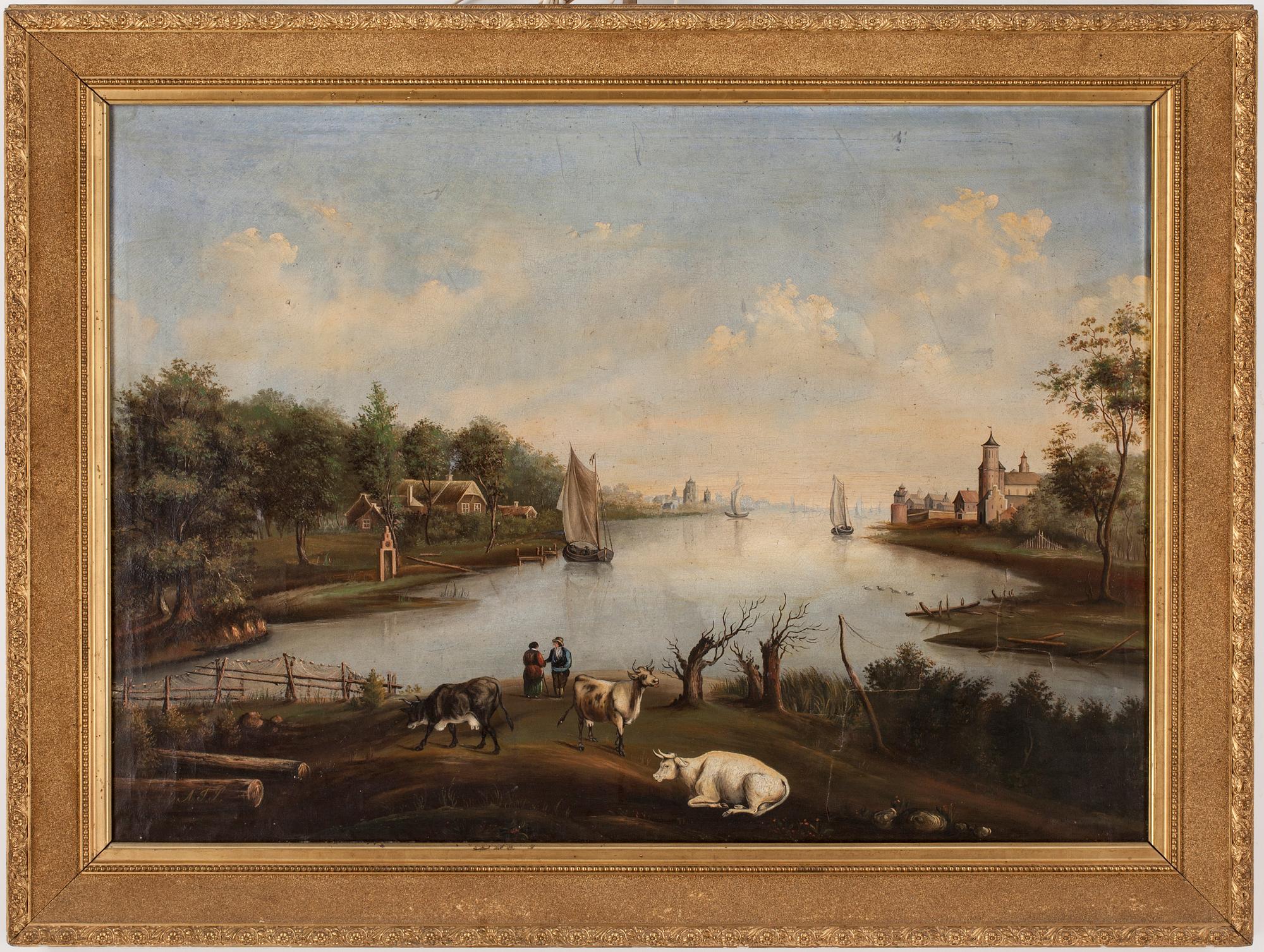 OKÄND KONSTNÄR, olja på duk, 1800-tal. Monogramsignerad AJP.