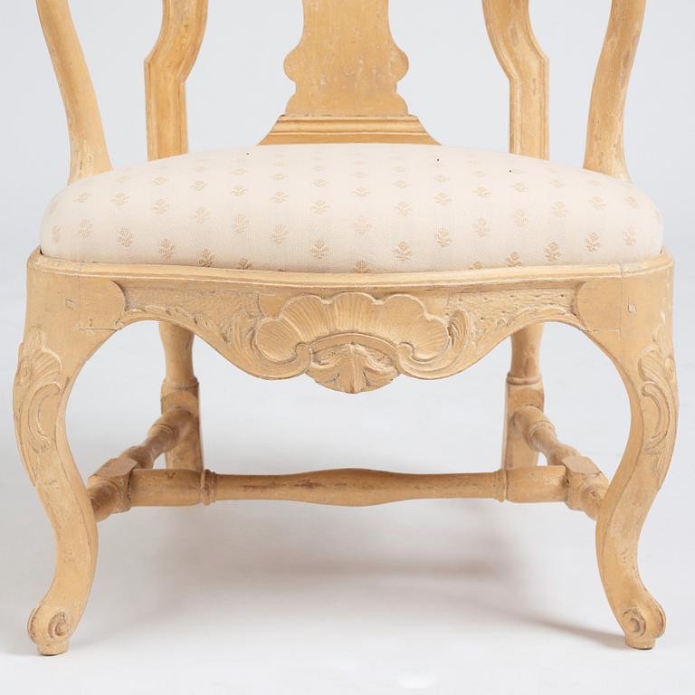 A set of four (3+1) Swedish Rococo armchairs.