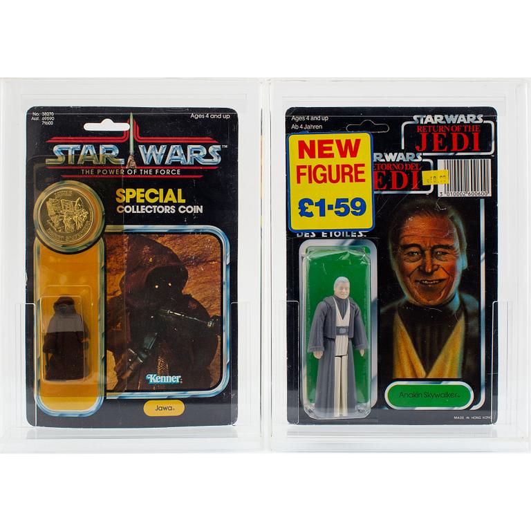 STAR WARS, ROTJ Tri-Logo Anakin Skywalker, Palitoy 1983 &  POTF Jawa 92 back, Kenner 1984.