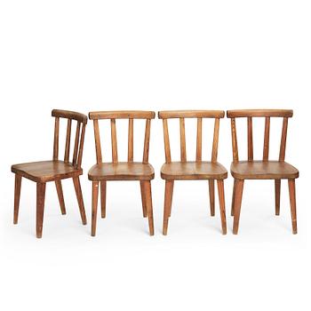 421. Axel Einar Hjorth, a set of four stained pine "Utö" chairs, Nordiska Kompaniet, Sweden 1930s.