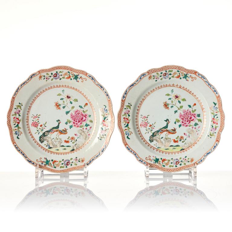 Tallrikar, sex stycken, kompaniporslin. Qingdynastin, Qianlong (1736-95).