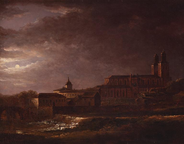 Carl Johan Fahlcrantz, Uppsala cathedral in moonlight.