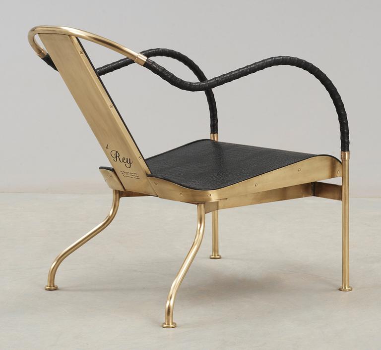 A Mats Theselius 'El Rey' brass and leather easy chair, Källemo, Sweden.