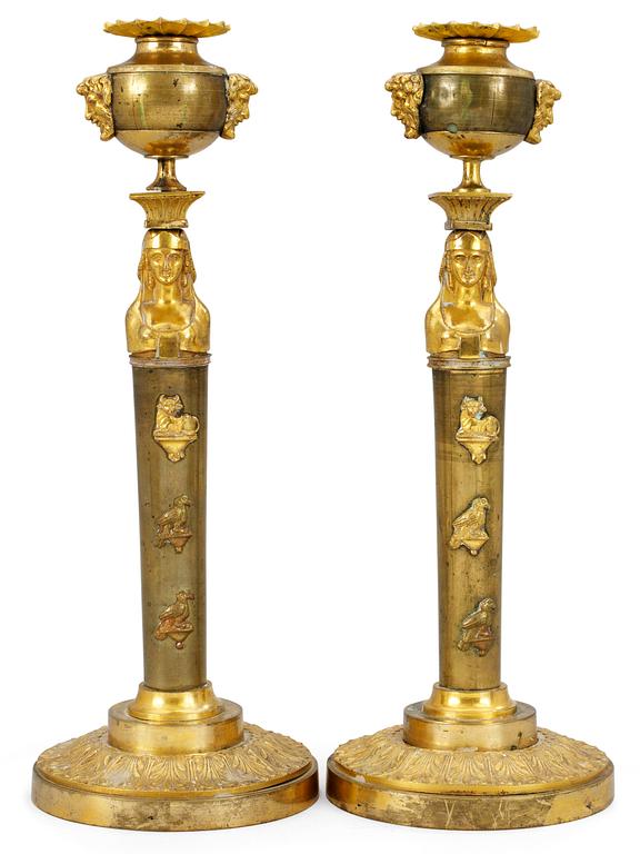 A pair of Empire candlesticks, probably Swedish.
