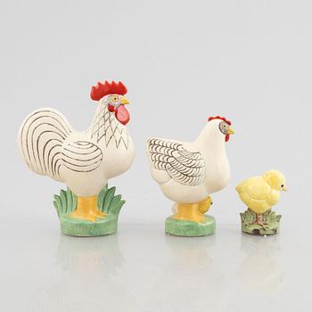 Lisa Larson, figuriner, 3 st, ur serien "Leghorn", K-Studion, Gustavsberg.