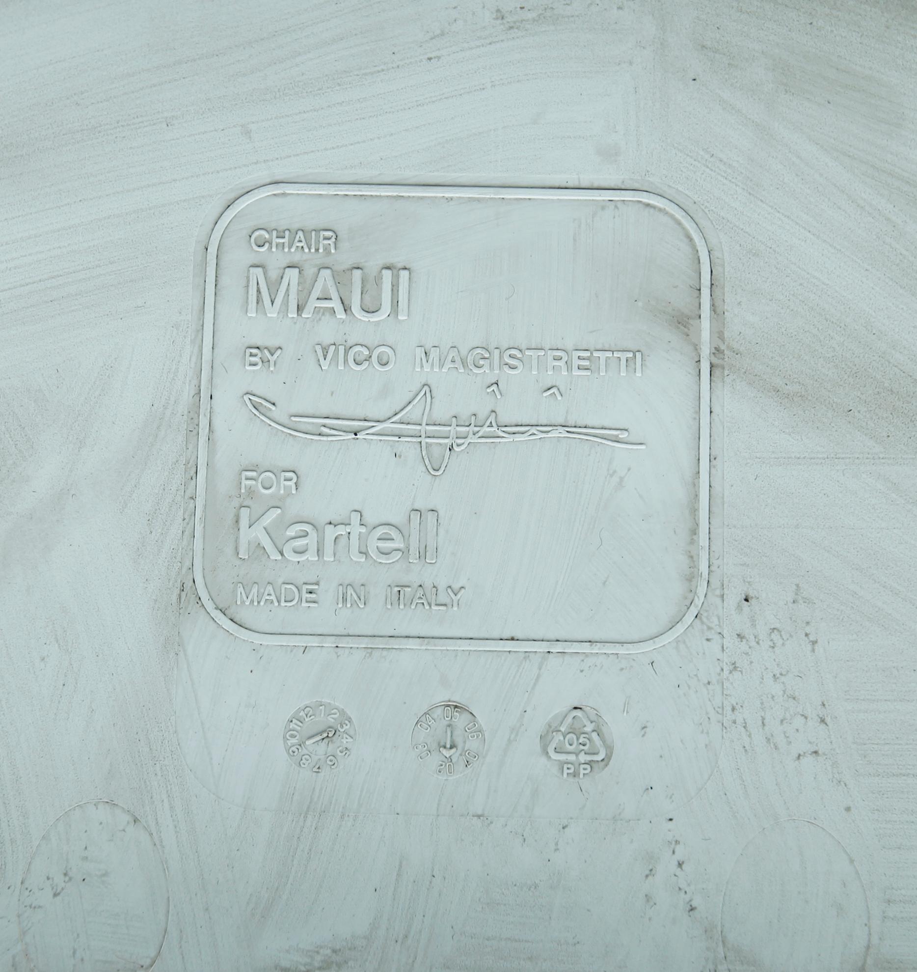 STOLAR, 6 st, "Maui", Vico Magistretti, Kartell, Italien, 1900-talets fjärde kvartal.