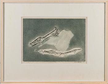 TOIMI KIVIHARJU, puupiirros, signeerattu, numeroitu tpl'a 52/99 ja päivätty 1966.