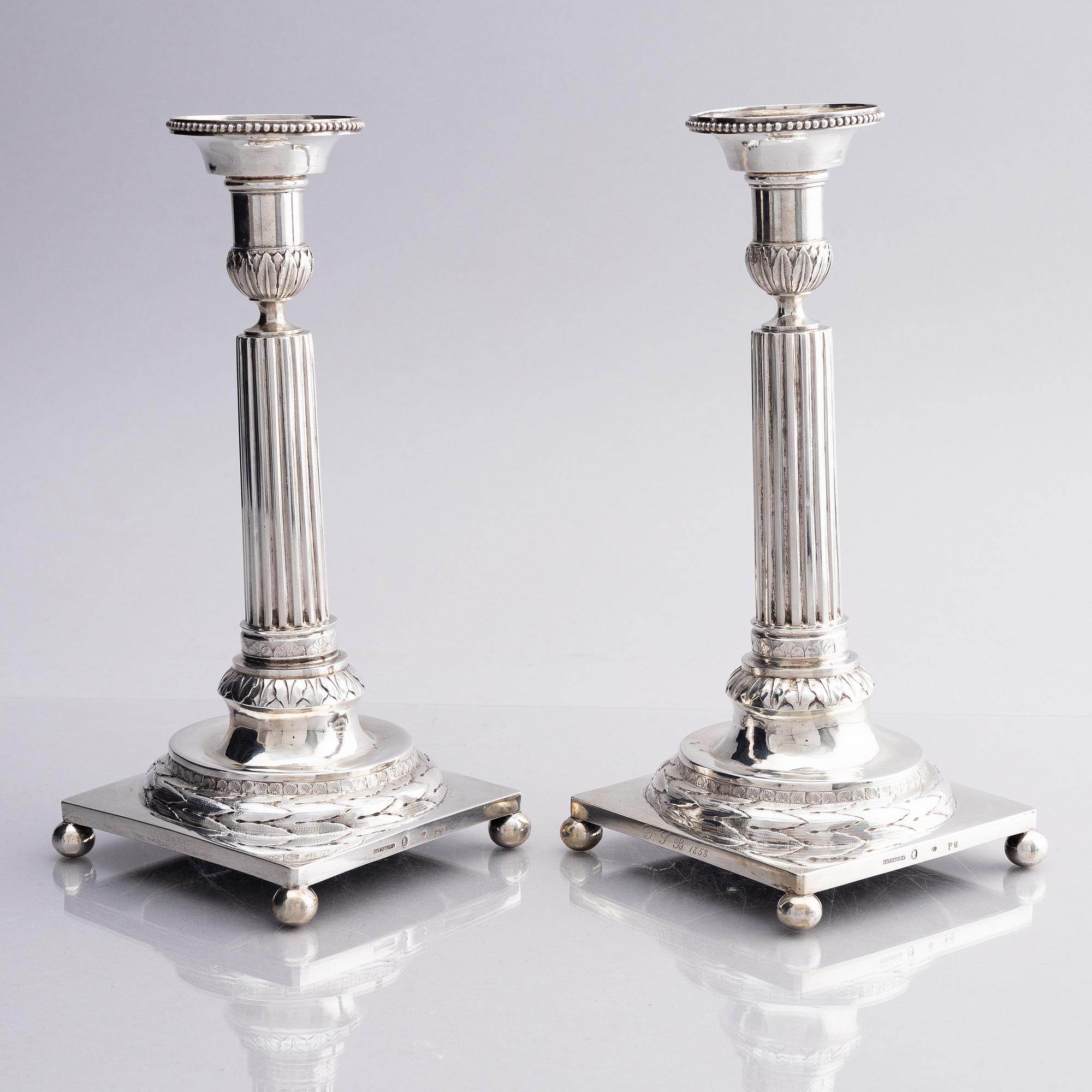 A pair of Swedish 18th century silver candelsticks, marks of Pehr Zethelius, Stockholm 1797.