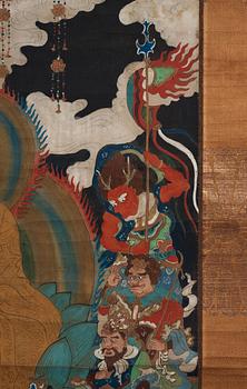 RULLMÅLNING, tusch och färg på papper. Japan, Edo period.